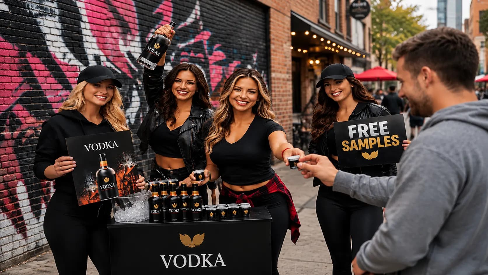 Brand ambassadors at a vodka sampling event