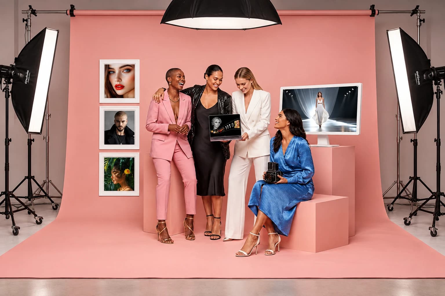 Photographers in a pink studio