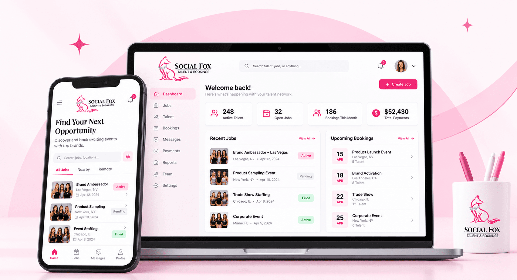 The Social Fox platform on a laptop and phone